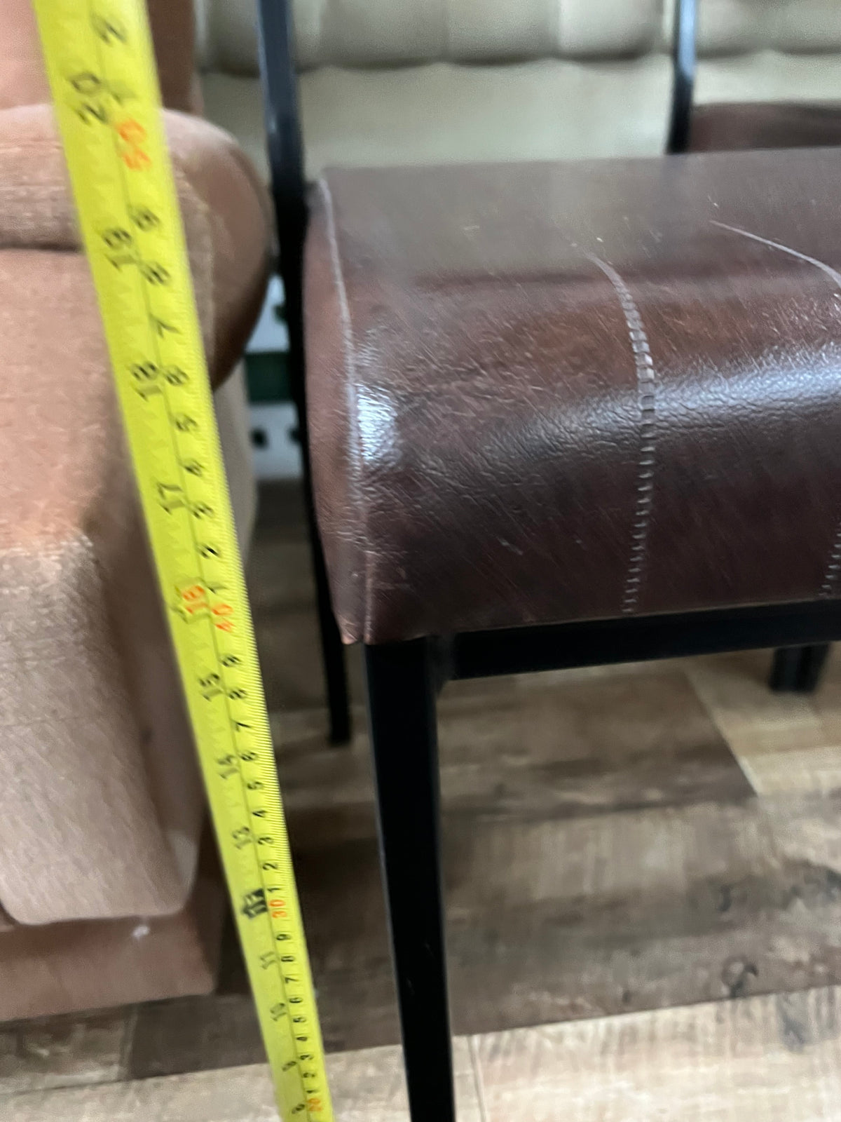 Brown Vinyl Dining Chair – Black Metal Frame