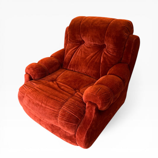 Rust Red Velvet Lounge Chair – Retro Plush Armchair, 1970s
