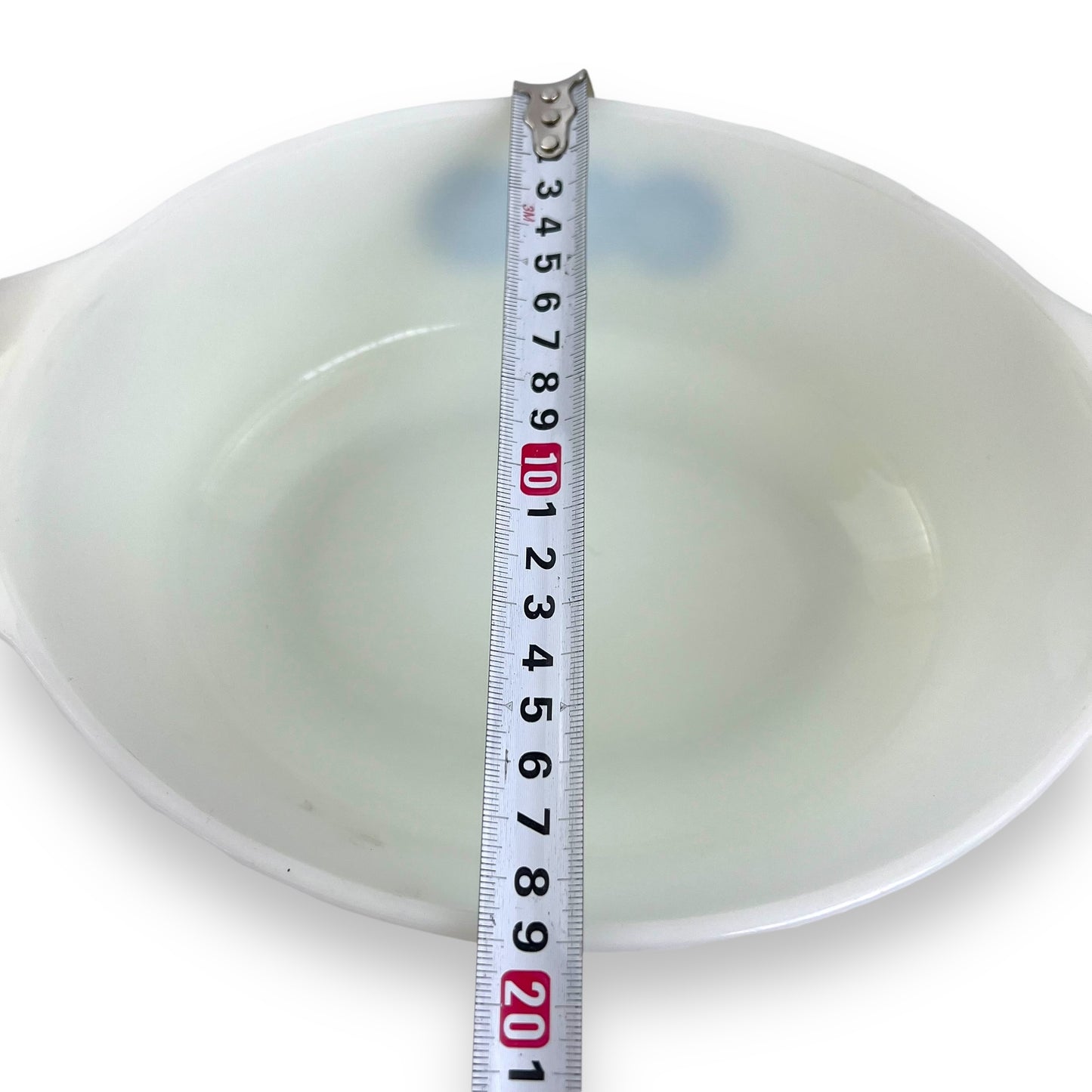 Anchor Hocking FireKing White Dish With Blue flower pattern and plain white lid - Made in USA