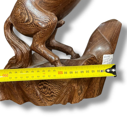 Large Hand-Carved Wooden Rearing Horse Sculpture