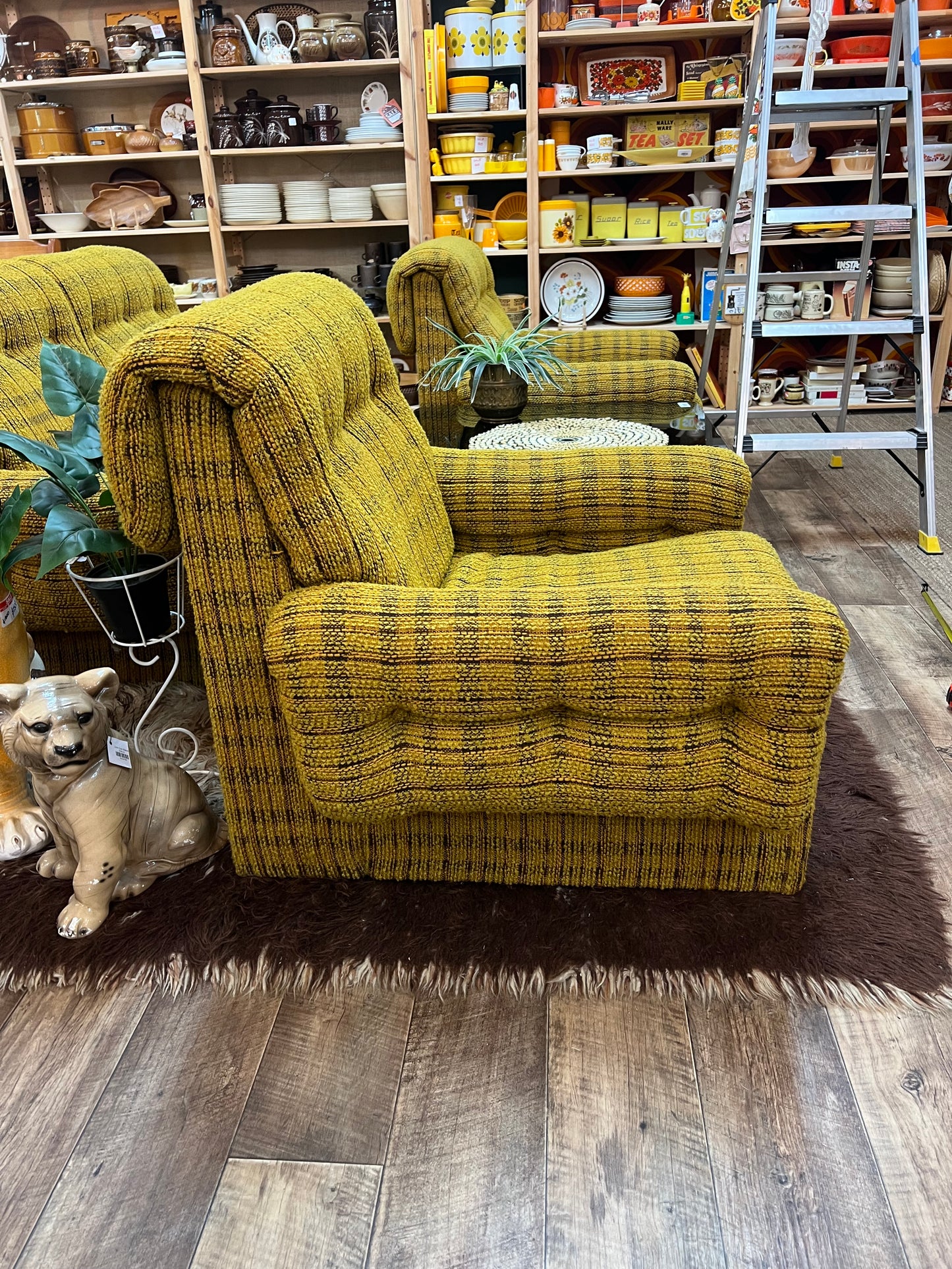 1970s Mustard Yellow Textured Fabric Armchair