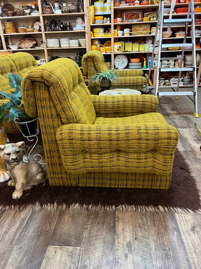 1970s Mustard Yellow Textured Fabric Armchair