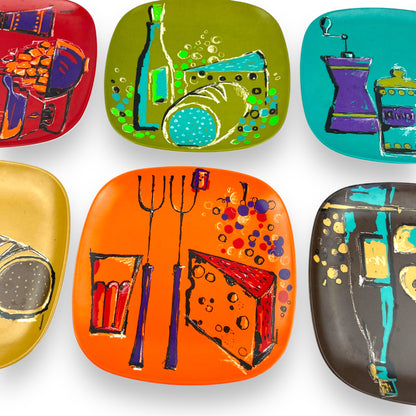 Set of 6 Vintage 1970s Bessemer Melamine Plates - Space Age Design by Wiederkehr - Made in Australia