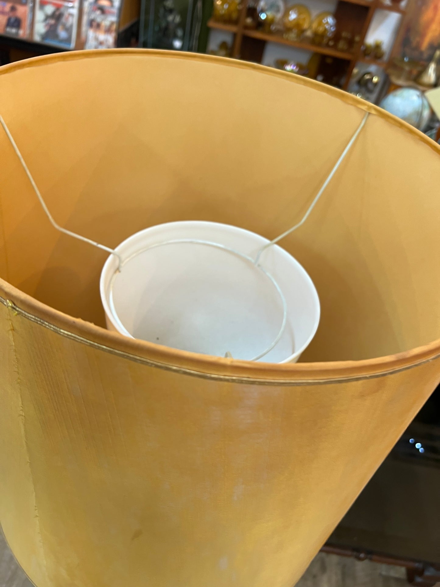 Timber Floor Lamp with Mustard Drum Shade