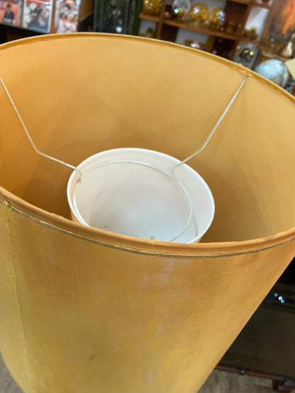 Timber Floor Lamp with Mustard Drum Shade