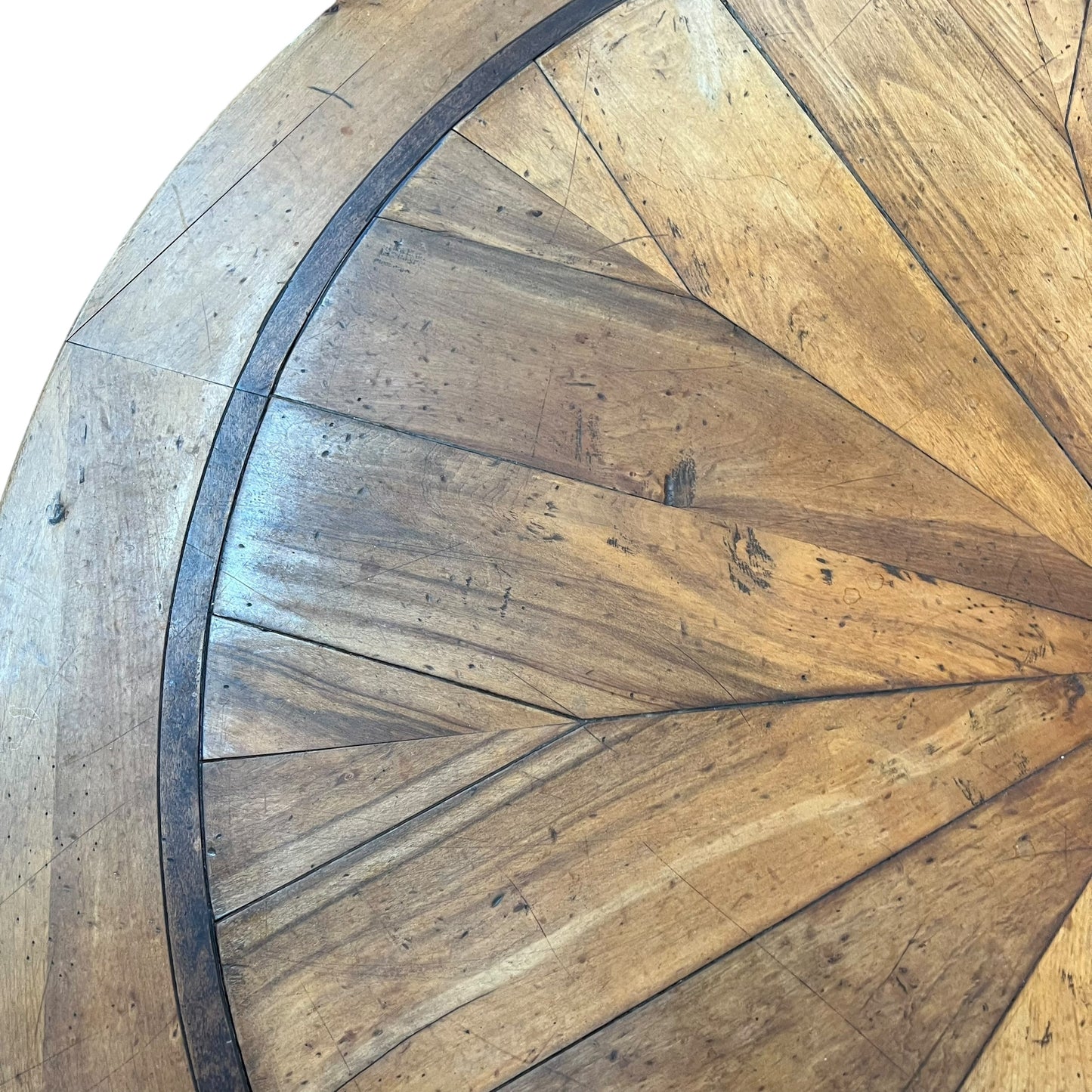 Round Parquetry Dining Table with Carved Scroll Base