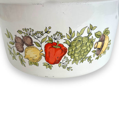 Enamel cooking pot with vegetable decal and green lid
