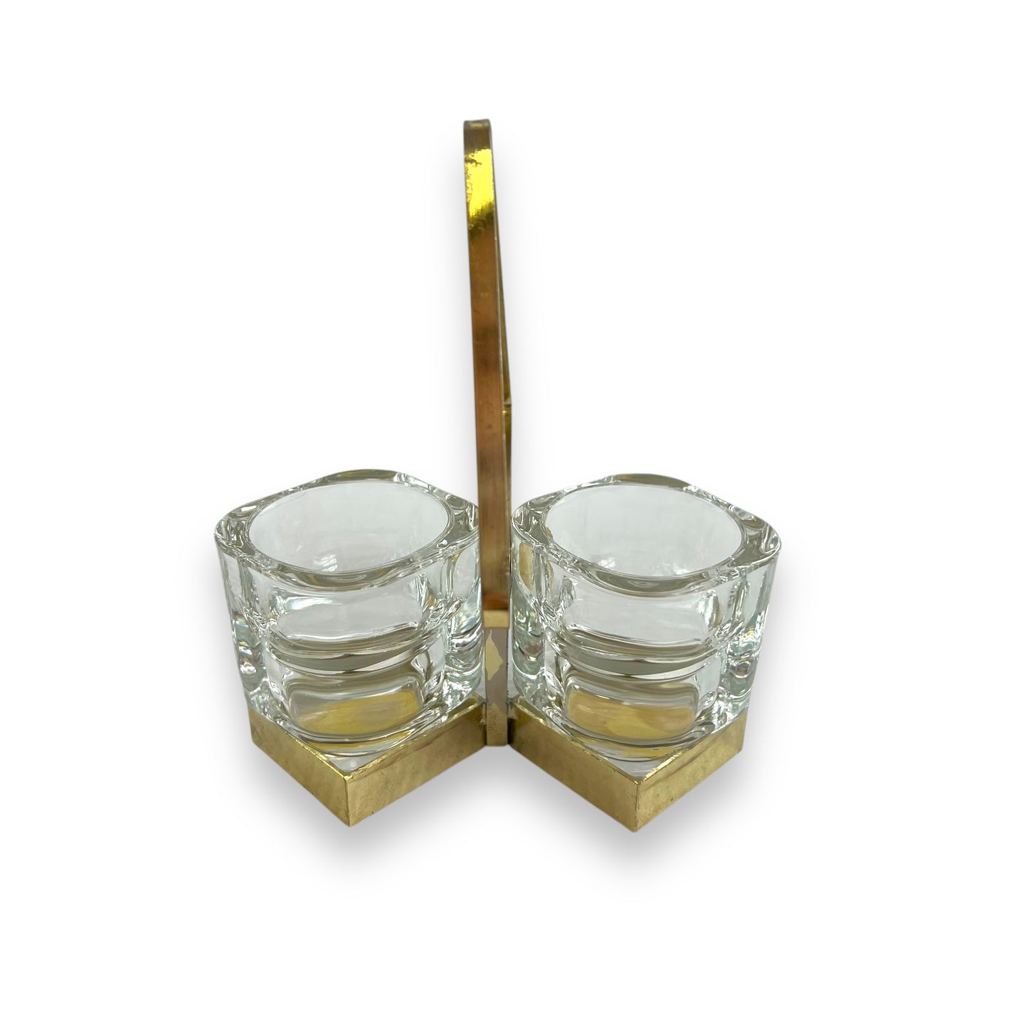 Clear glass Salt & Pepper Holder with Brass Handle - Made in Italy