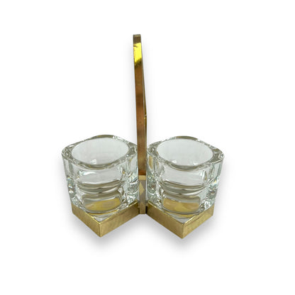 Clear glass Salt & Pepper Holder with Brass Handle - Made in Italy