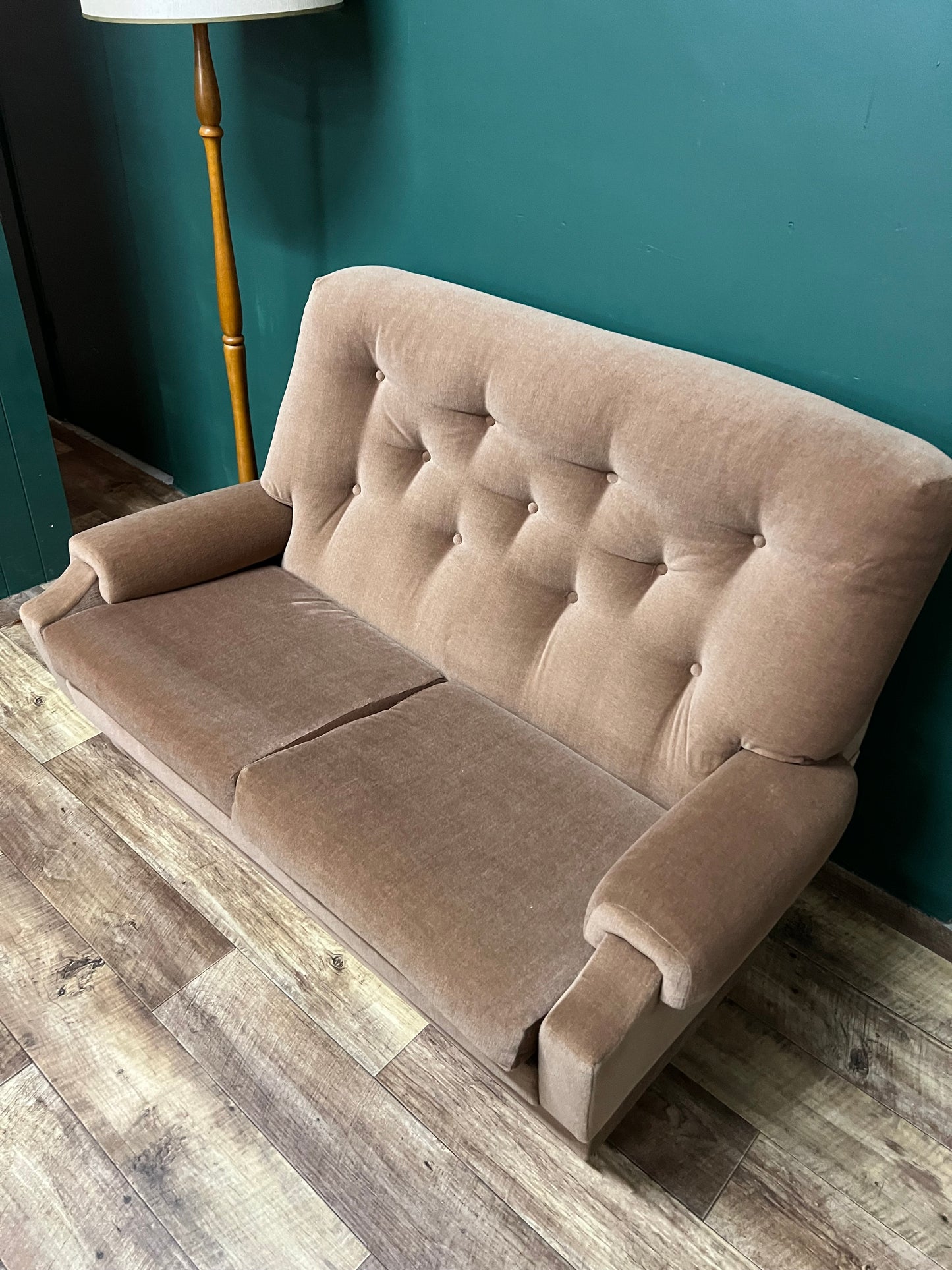 Taupe Two Seater Button Tufted Upholstered Lounge