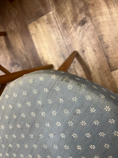 Pair of Timber Dining Chairs with Blue Patterned Upholstered Seats