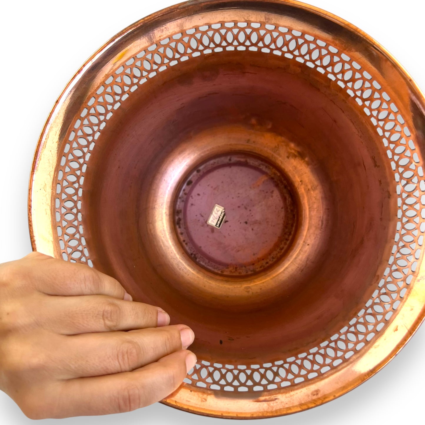 Copper Vase / Plant Pot with Intricate Cutout Design and Brass Base