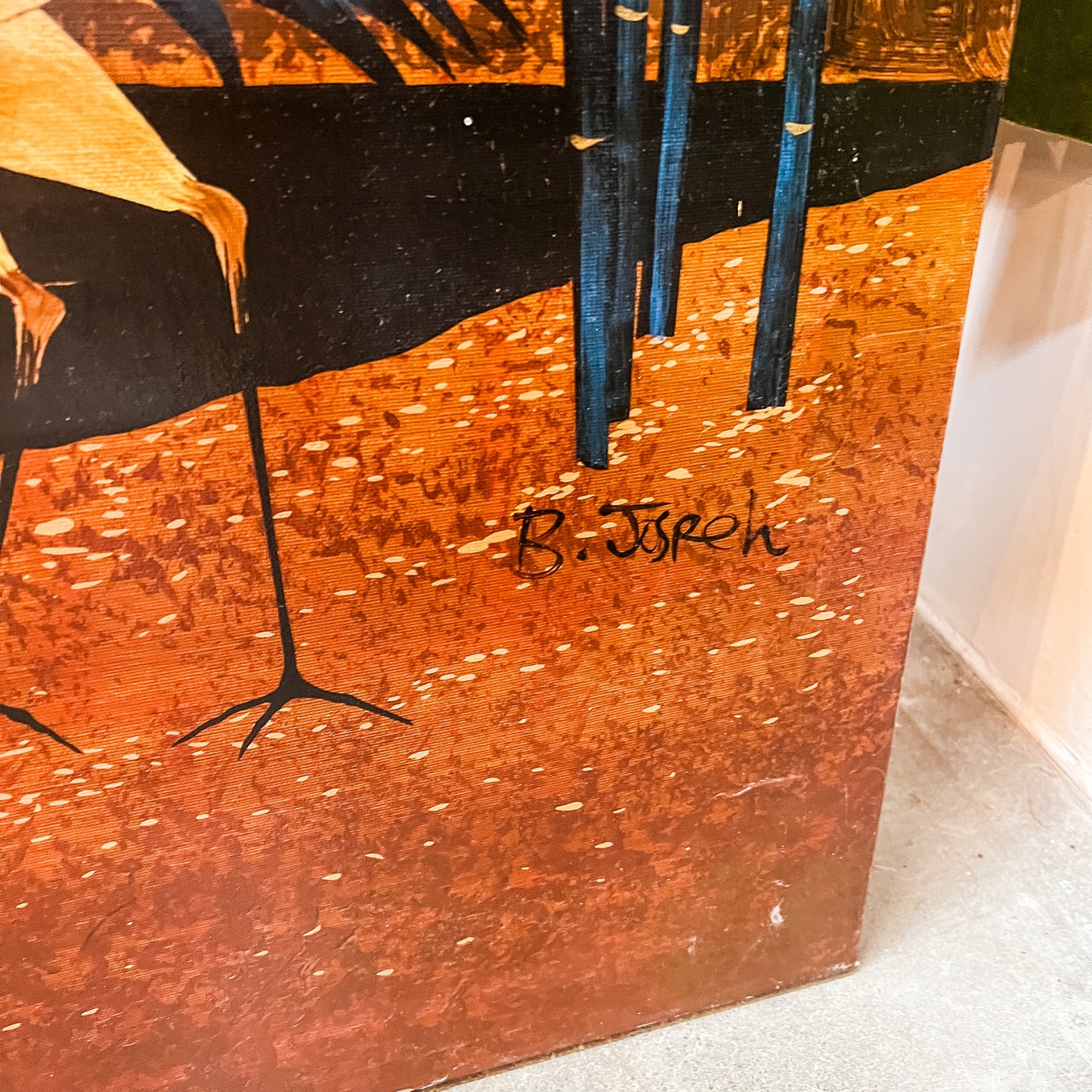 Crane Triptych – Set of 3 Unframed Canvas Paintings, Signed B. Joseph