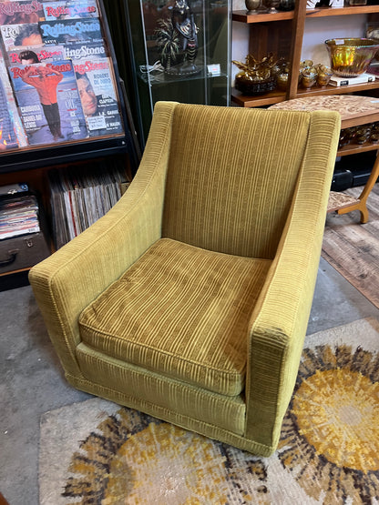 #2 Olive Green Armchair  with stripe patterned upholstery