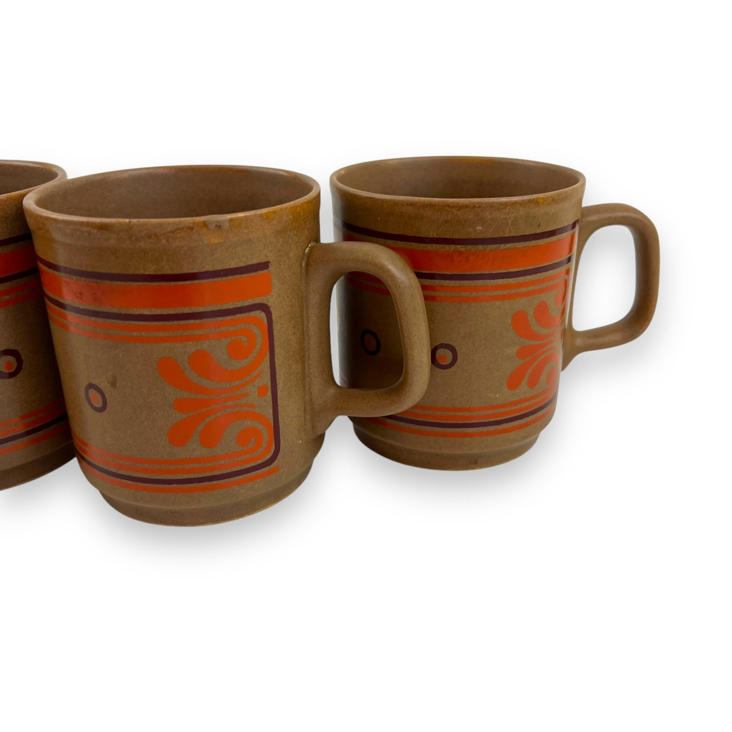 Brown with orange pattern mug set of 4