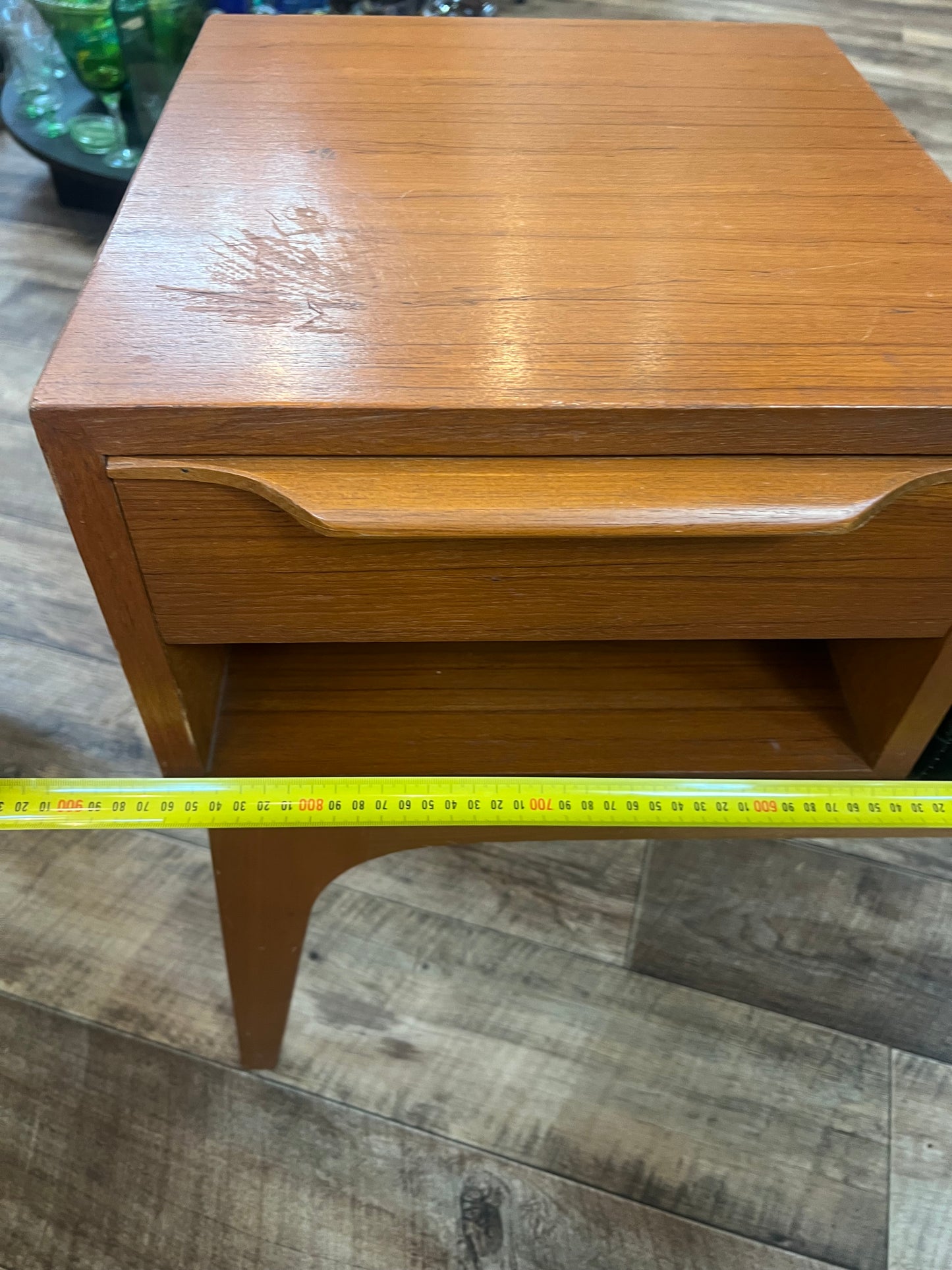 Teak Telephone Bench Seat with Black Vinyl Cushion