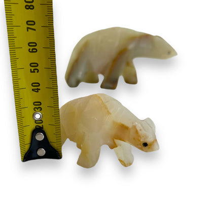 Onyx stone mother bear and cub handcarved statue set