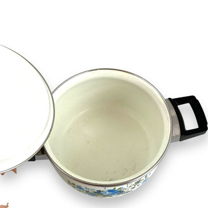 Blue rose enamel cooking pot