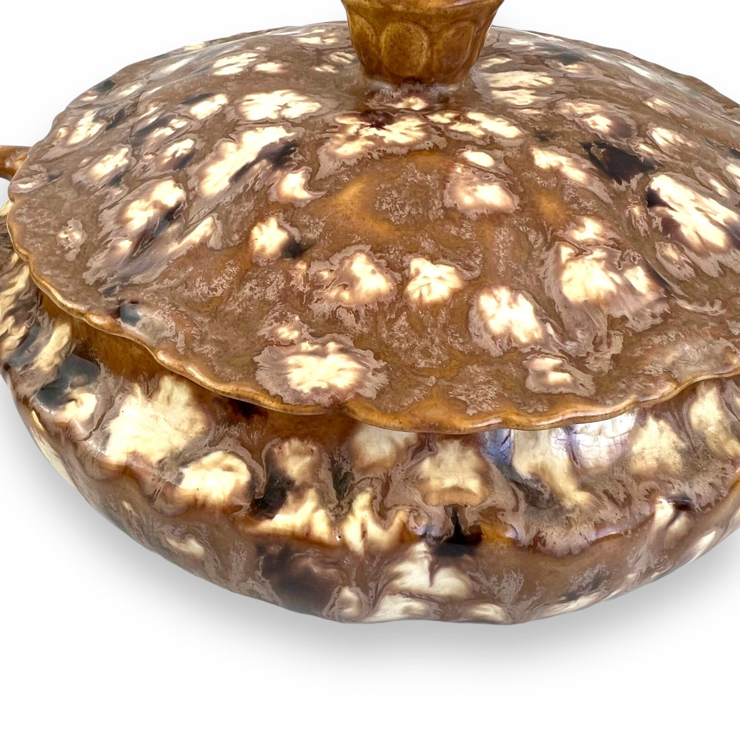 Brown and white glaze drip baking dish with hot pot stand