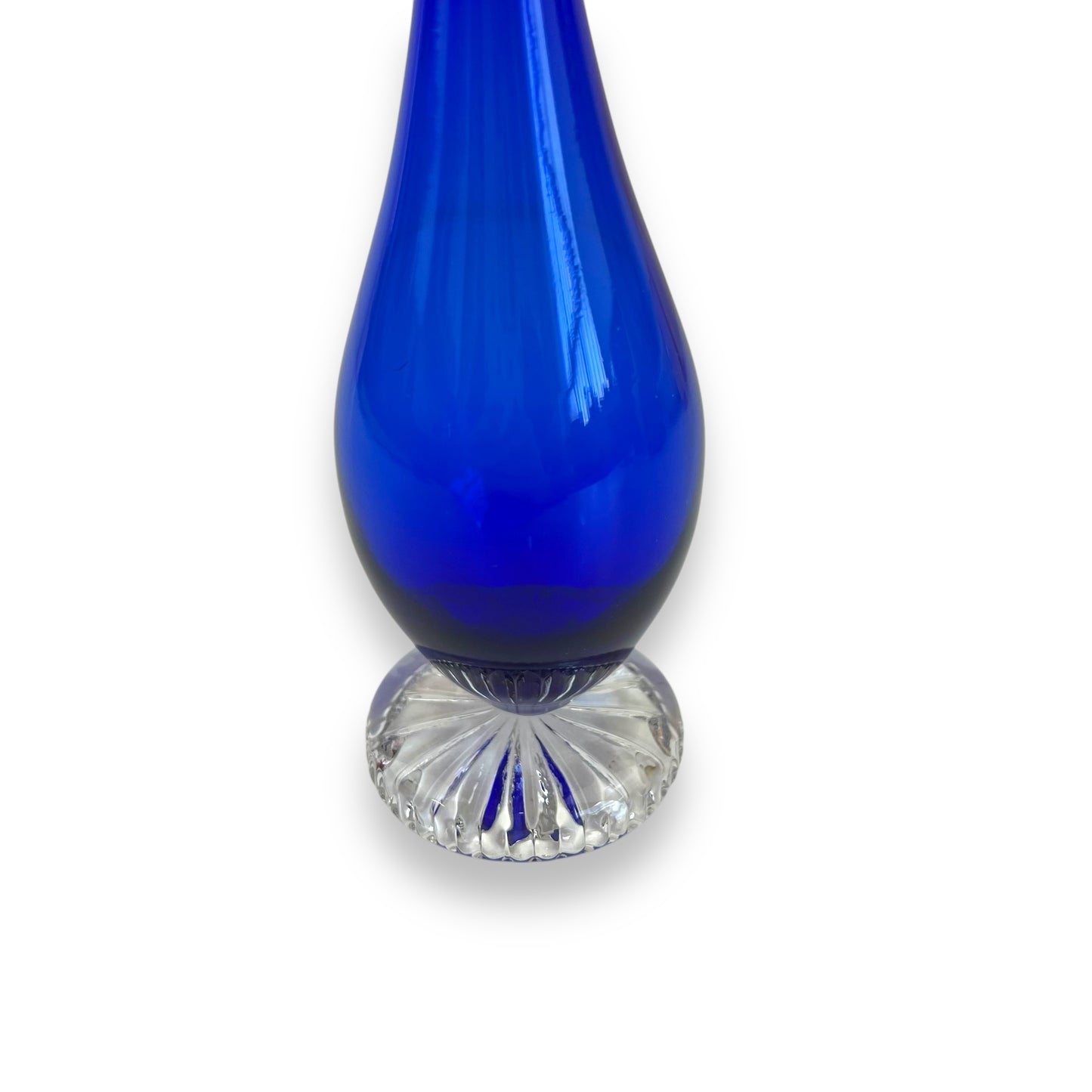 Cobalt Blue Art Glass Vase with Clear Base