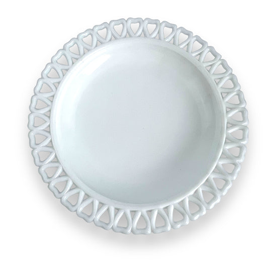 White glass plate love heart cutout edge