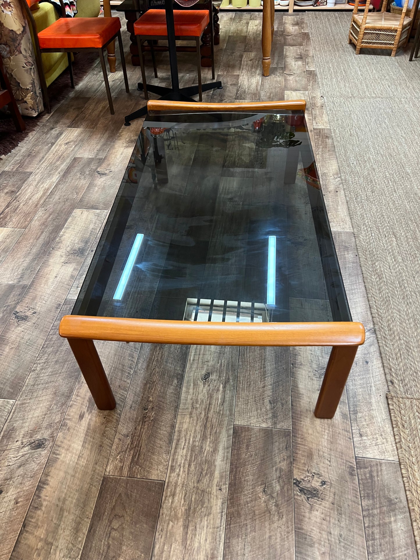 Tessa T21 Coffee Table | Mid Century Smoked Glass & Timber Coffee Table