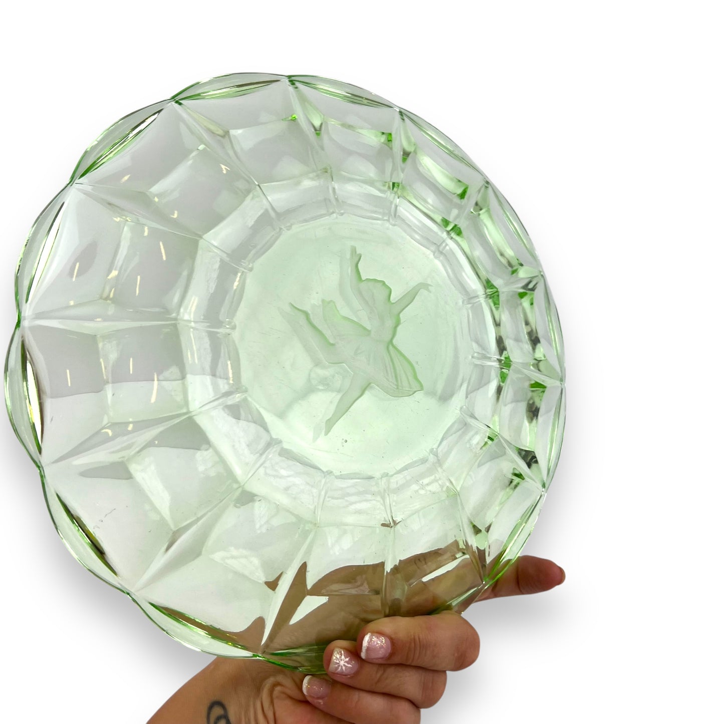 Green glass ballerina plate