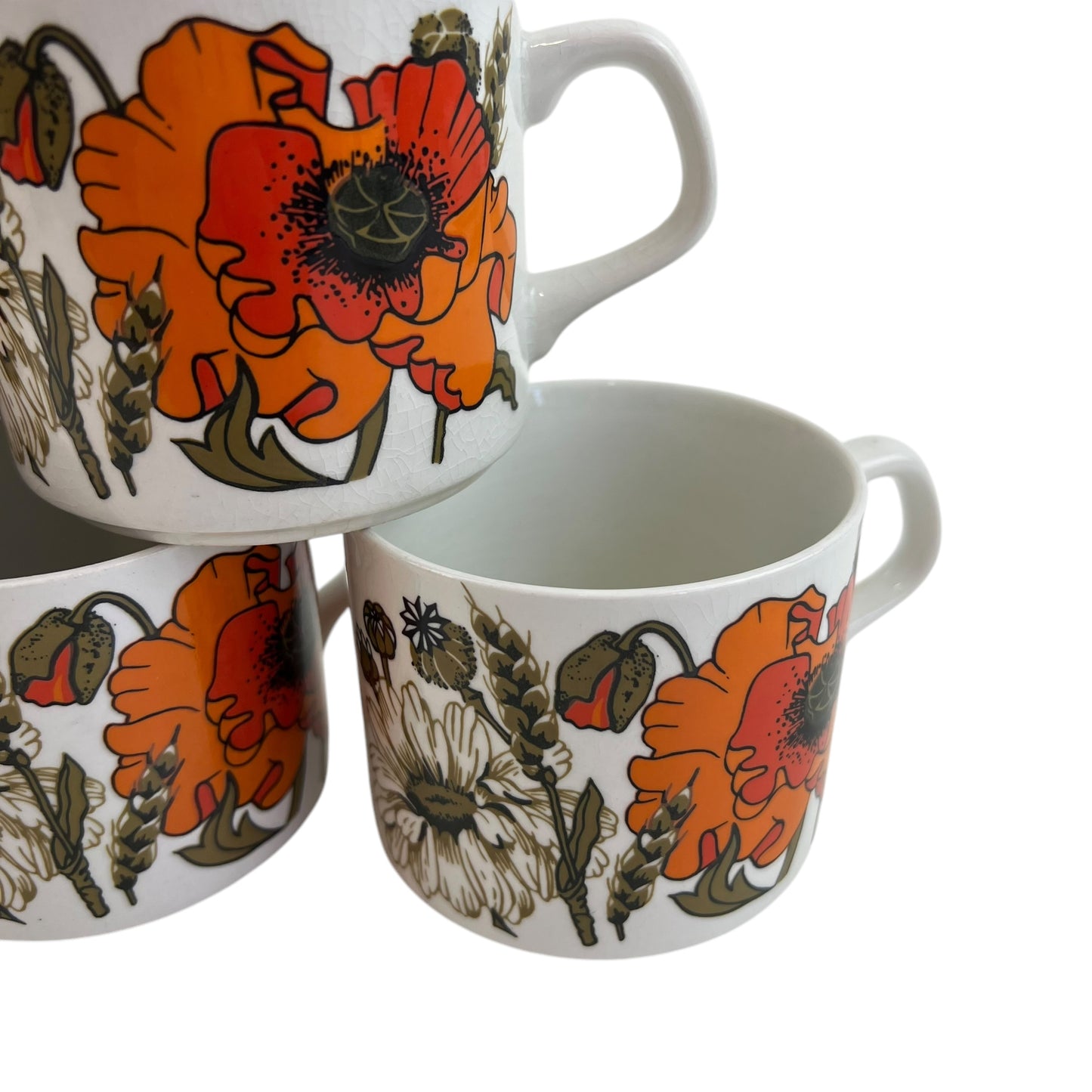 J & G Meakin Studio England “Poppy” Set of 6 Teacups