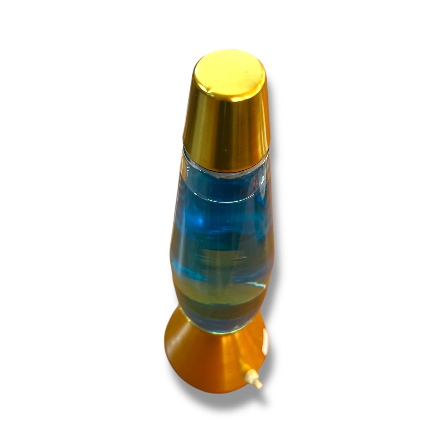 1970s Glitter Lava Lamp — Gold Anodised Base, Turquoise Glitter Fluid, Vintage Mathmos / Crestworth Style