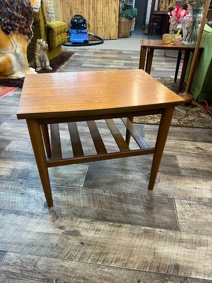 Mid century Teak side table with slated magazine shelf