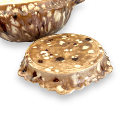 Brown and white glaze drip baking dish with hot pot stand