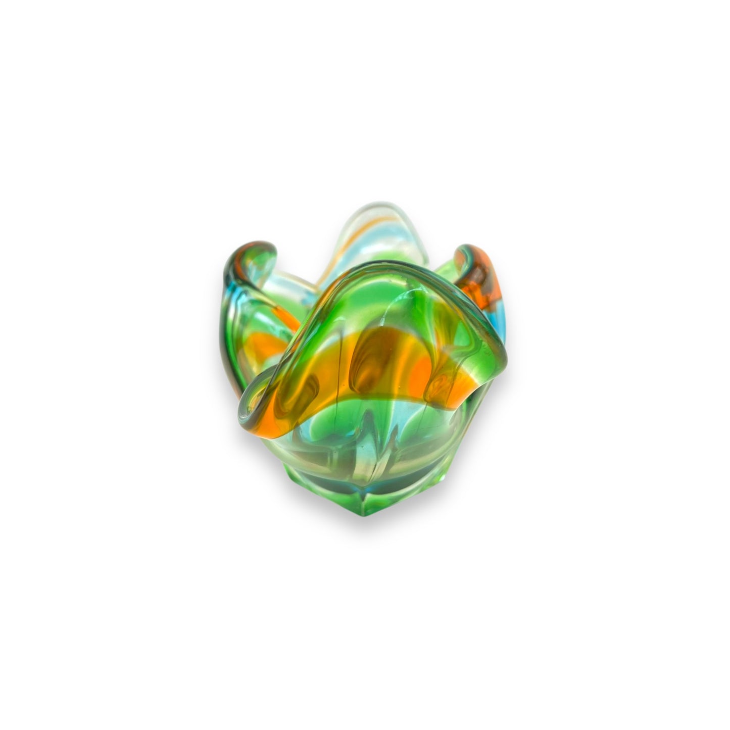 Green Orange & Blue Art Glass Vase
