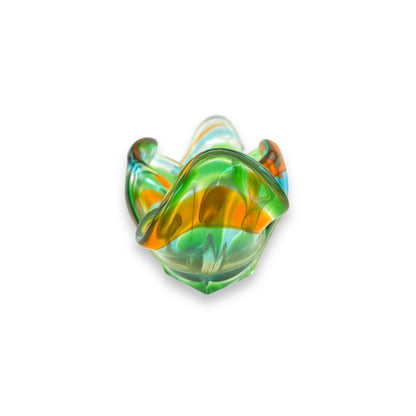 Green Orange & Blue Art Glass Vase