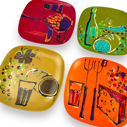 Set of 6 Vintage 1970s Bessemer Melamine Plates - Space Age Design by Wiederkehr - Made in Australia