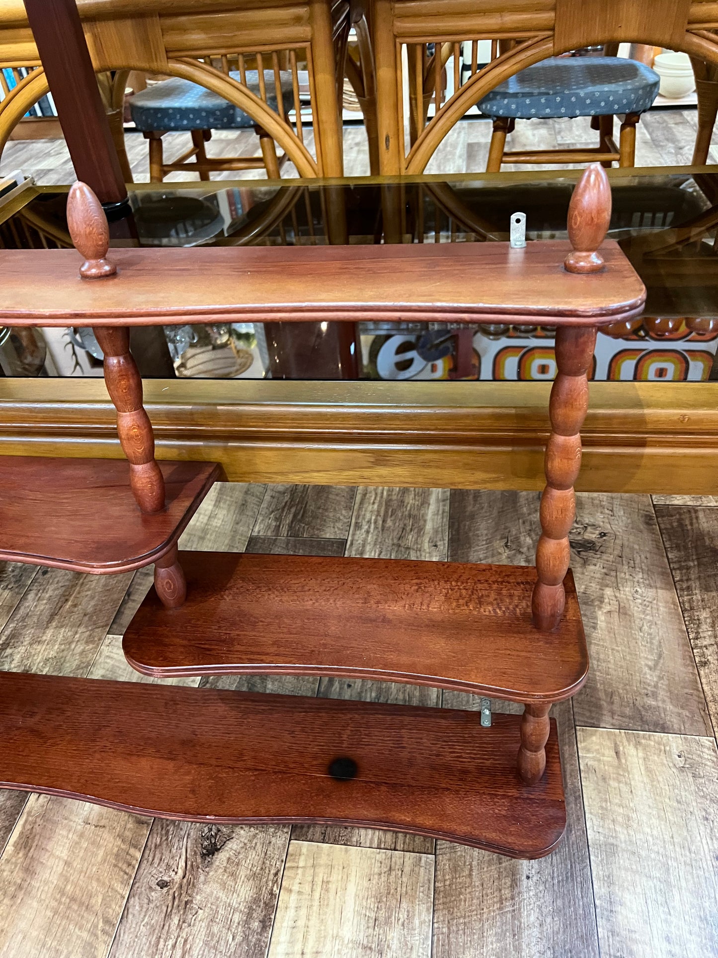 Timber Hanging Display Wall Shelf with Turned Spindles
