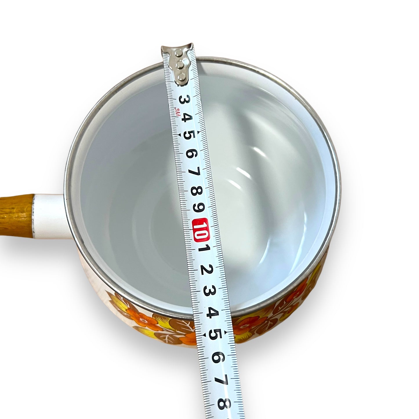 Floral Enamel Fondue Pot with Wooden Handle and Lid
