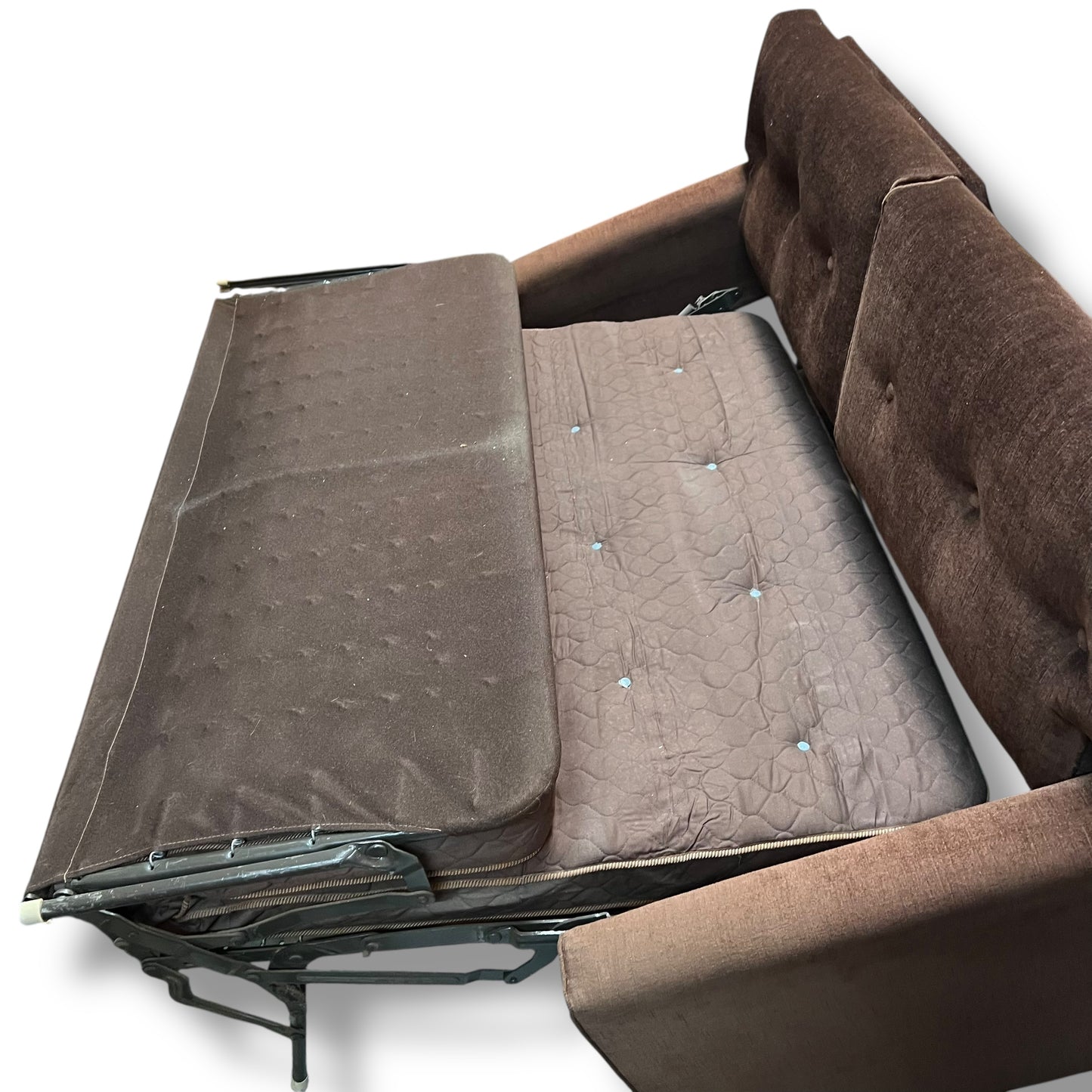 Brown Velour Sofa Bed – Button Back with Fold-Out Mattress