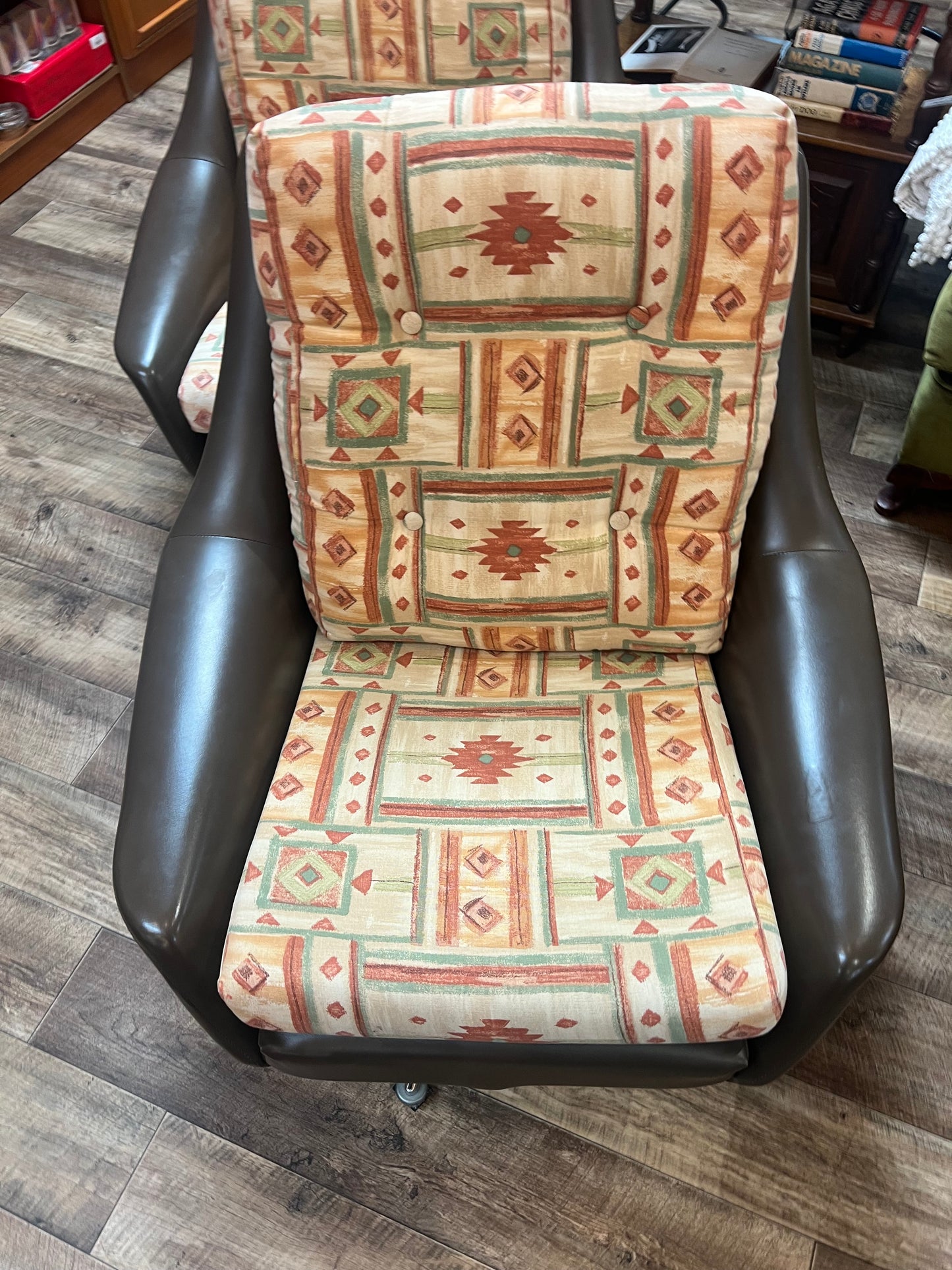 2.Swivel Lounge Chair with Chrome Star Base & Geometric Upholstery