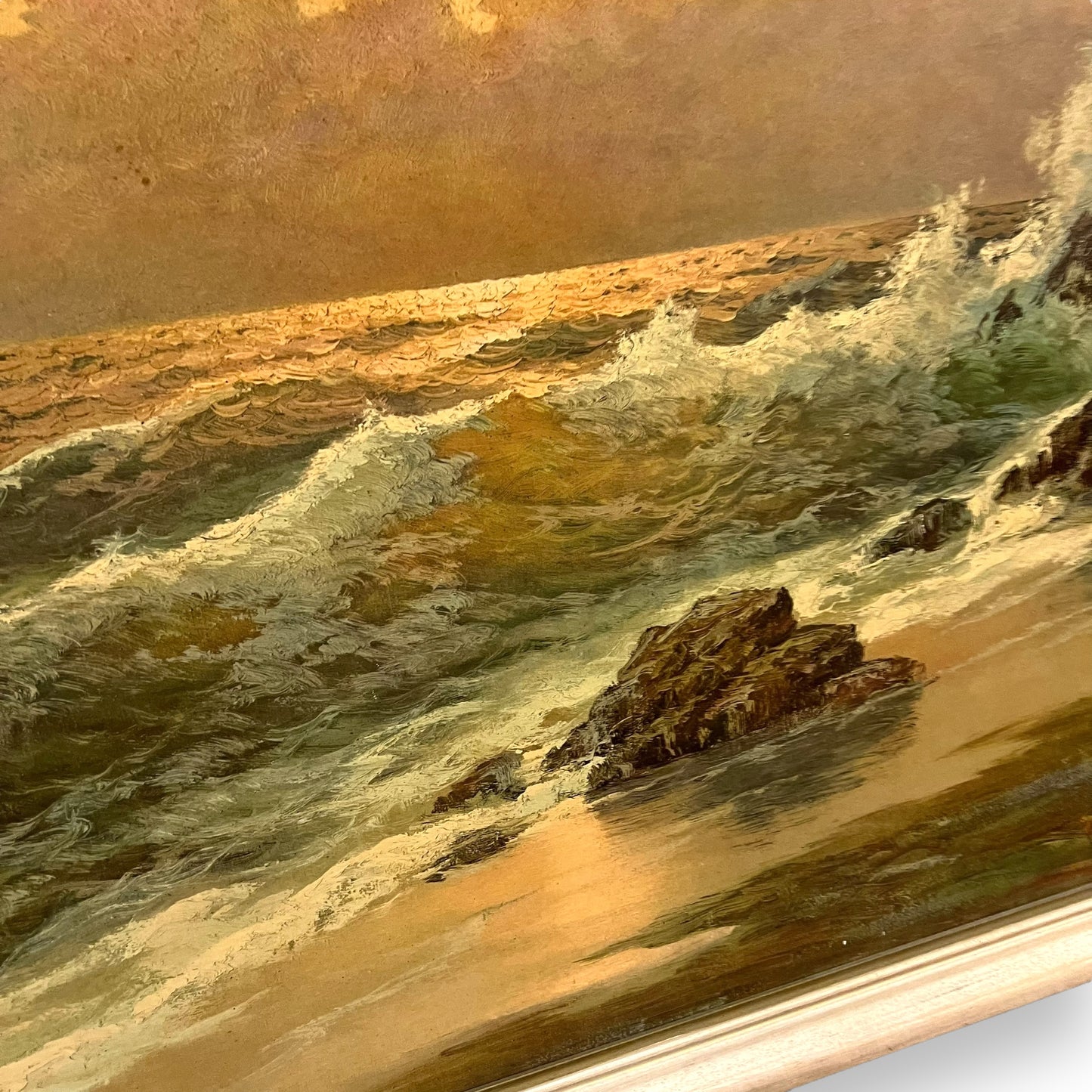 Crashing waves on rocks framed print
