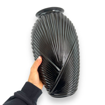 Black 1980s ribbed glass vase