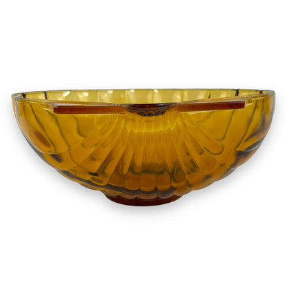 Large Amber Glass Shell Shape Serving Bowl