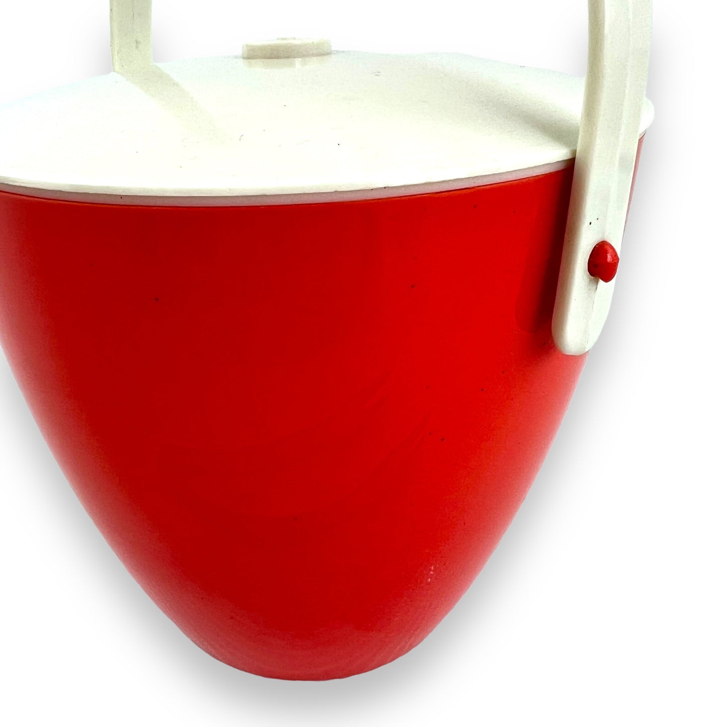 Orange red plastic ice bucket with tongs