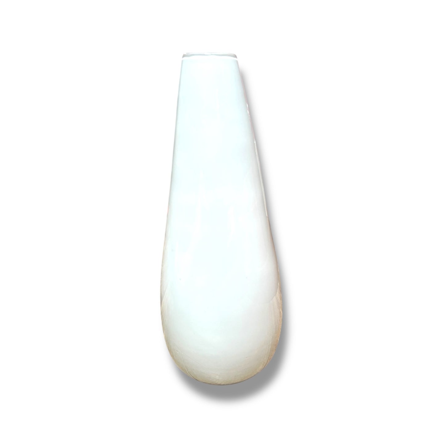 Italian art glass vase in glossy opaque white with a striking reddish-orange spiral accent