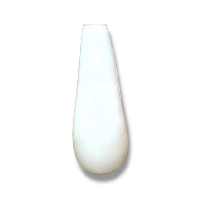 Italian art glass vase in glossy opaque white with a striking reddish-orange spiral accent