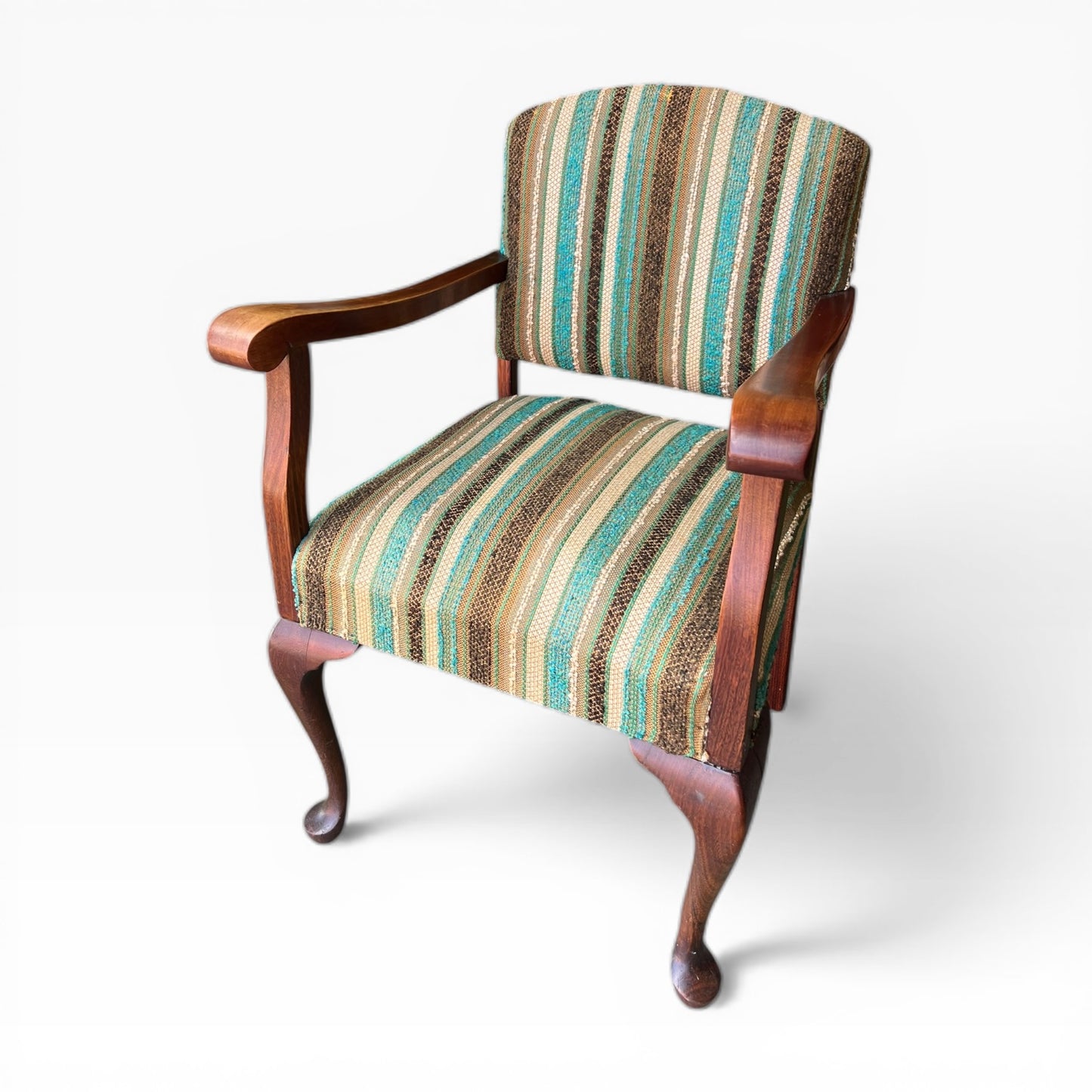 Occasional Armchair with Sculptural Timber Frame & Retro Stripe Upholstery