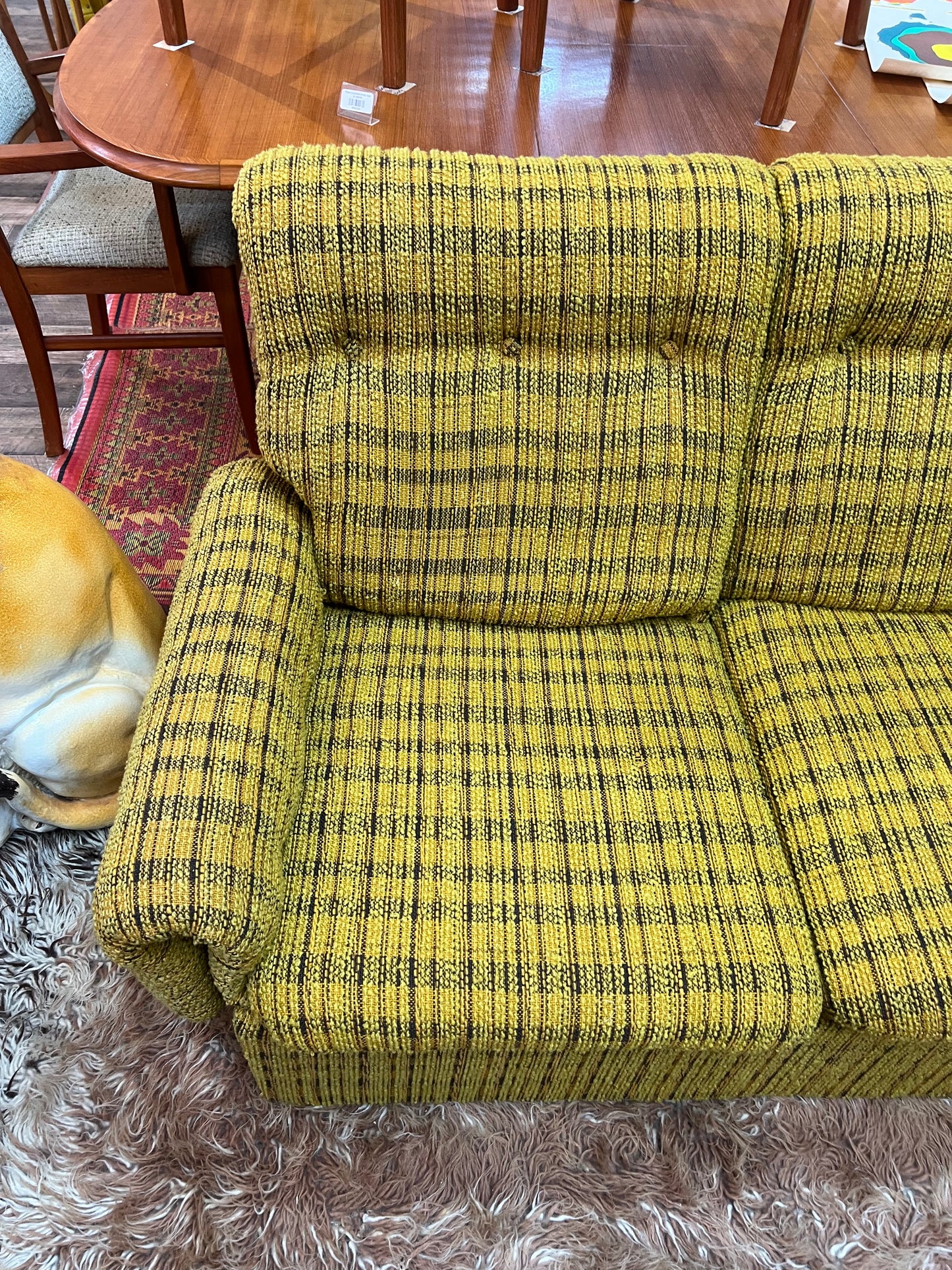1970s Mustard Yellow Textured Fabric 2-Seater Lounge