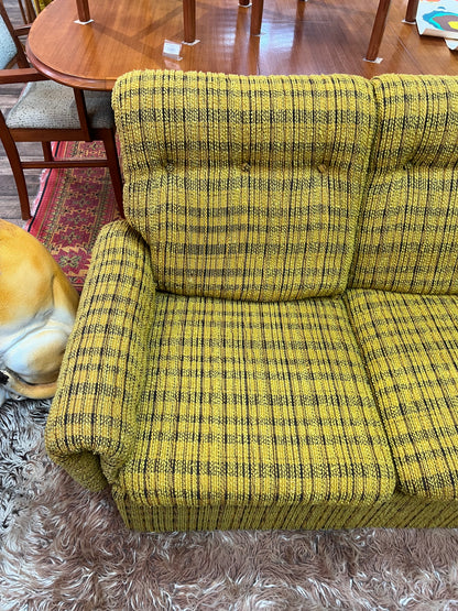 1970s Mustard Yellow Textured Fabric 2-Seater Lounge