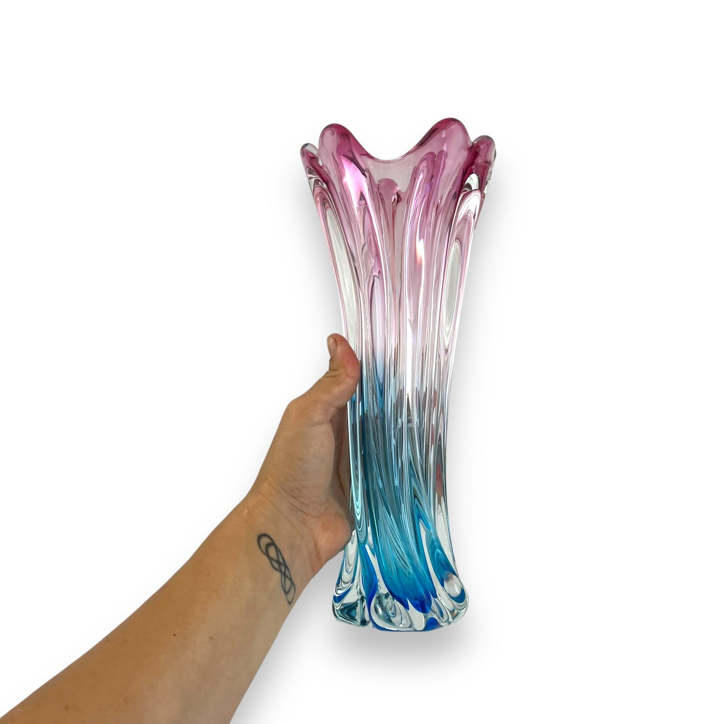 Murano Sommerso-Style Pink and Blue Glass Vase - Mid-Century Modern Art Glass