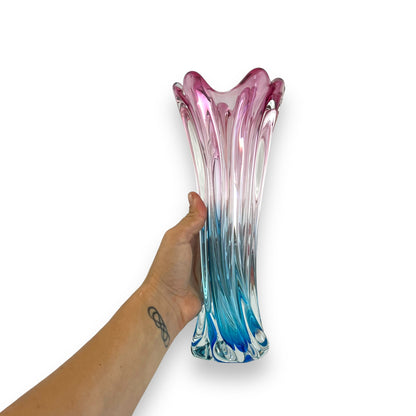 Murano Sommerso-Style Pink and Blue Glass Vase - Mid-Century Modern Art Glass