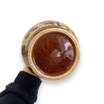 Large brown flower etched vase